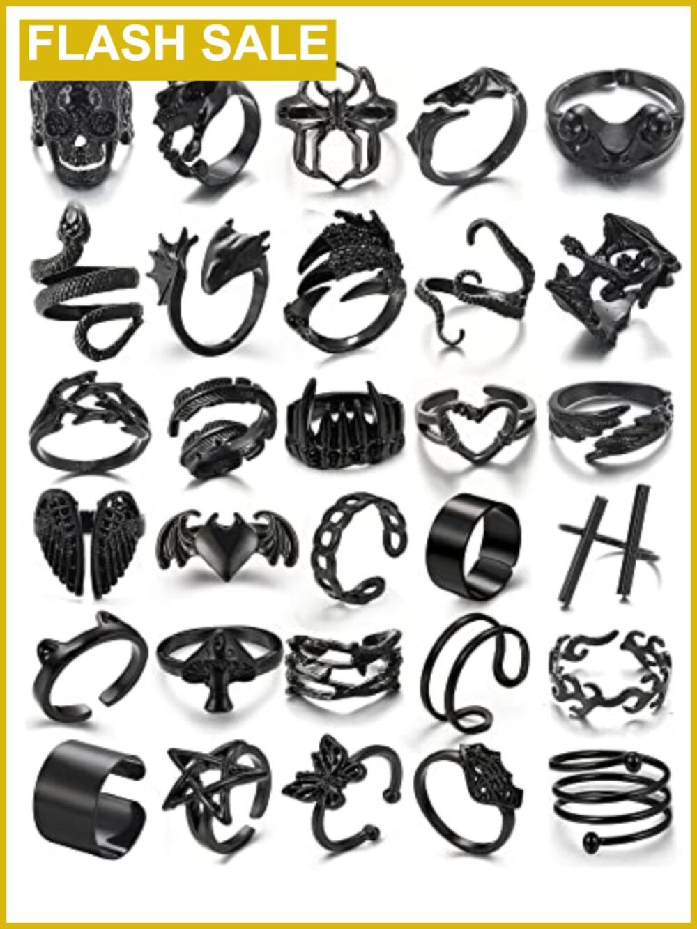 Set of 20 Gothic Vintage Rings for Women - Snake, Butterfly, Star Stacking Rings